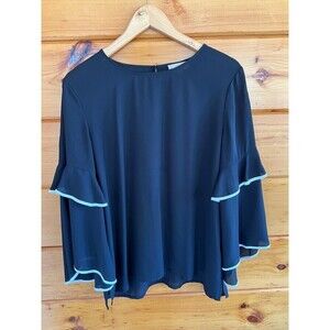 Loft Loft Shirt Women M Black & White Ruffled Bell Flutter Sleeves